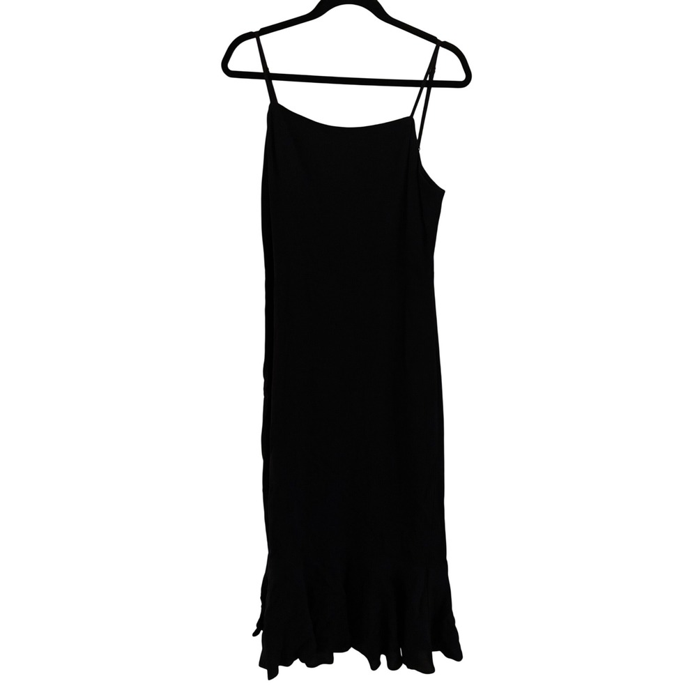 Reformation Black Ruffle Hem Midi Dress Spaghetti Strap Size 10